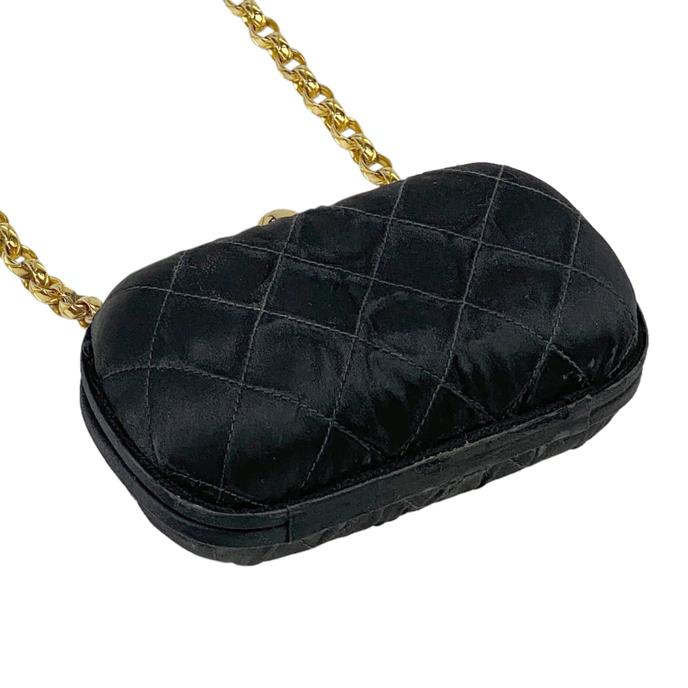 Chanel Mini Chain Mark Shoulder Coco Black Clasp Satin Bag